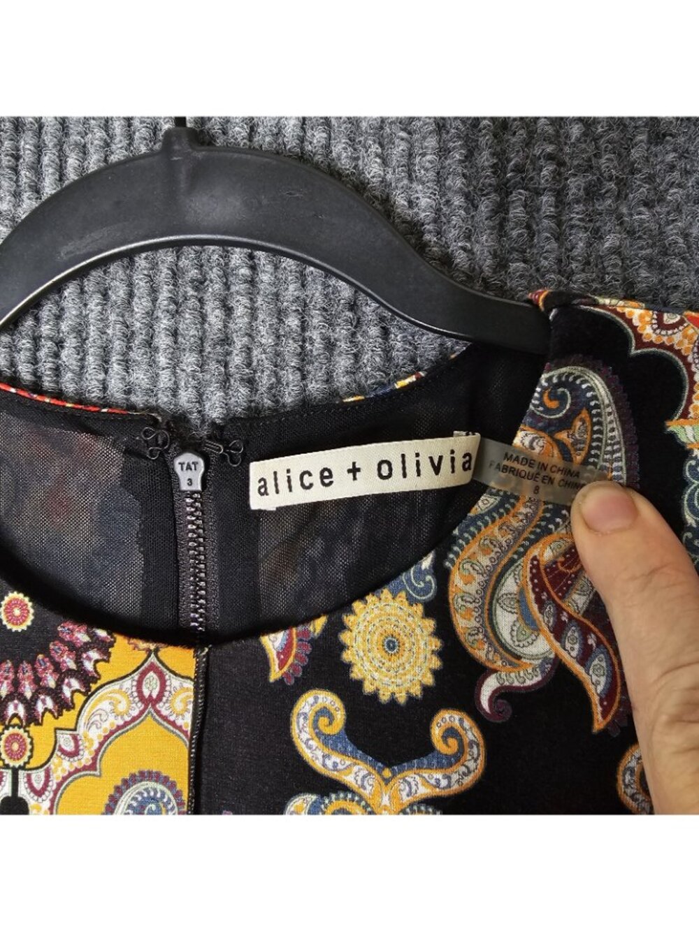 ALICE + OLIVIA sz 8 Delora Paneled Flare Mini Dress Patchwork boho tribal - Picture 7 of 8